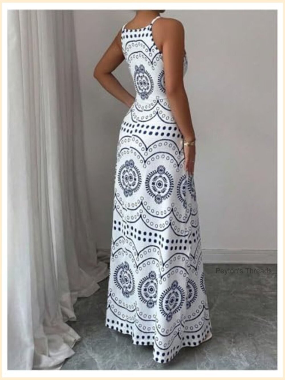 Graphic Print Deep V Neck Maxi Dress Sleeveless Summer - Picture 2 of 5